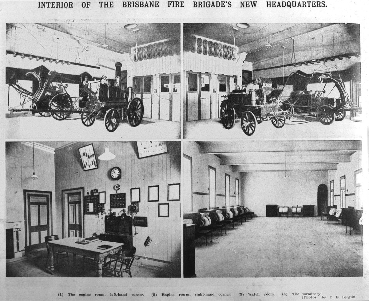 Interior of the fire brigade building in Brisbane, 1908