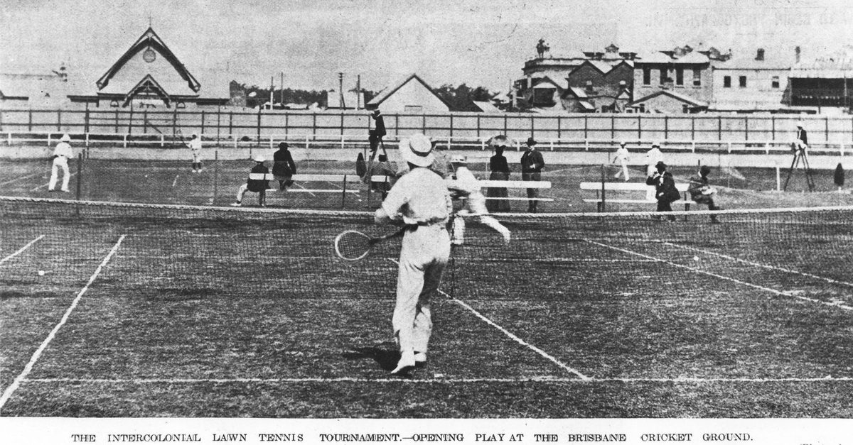 Intercolonial Lawn Tennis tournament being played at the Brisbane Cricket Ground, 1899, Woolloongabba