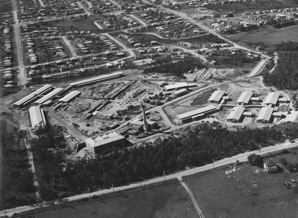 Aerial view of Prince Charles Hospital, Brisbane, 1954, Chermside