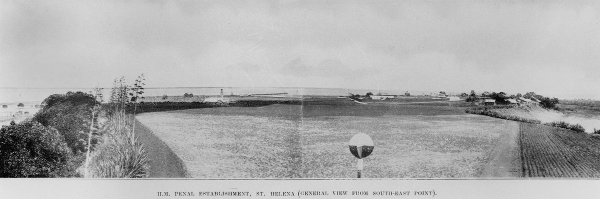 View of the penal settlement on St. Helena Island from the south-east point of the island, 1910, St Helena Island