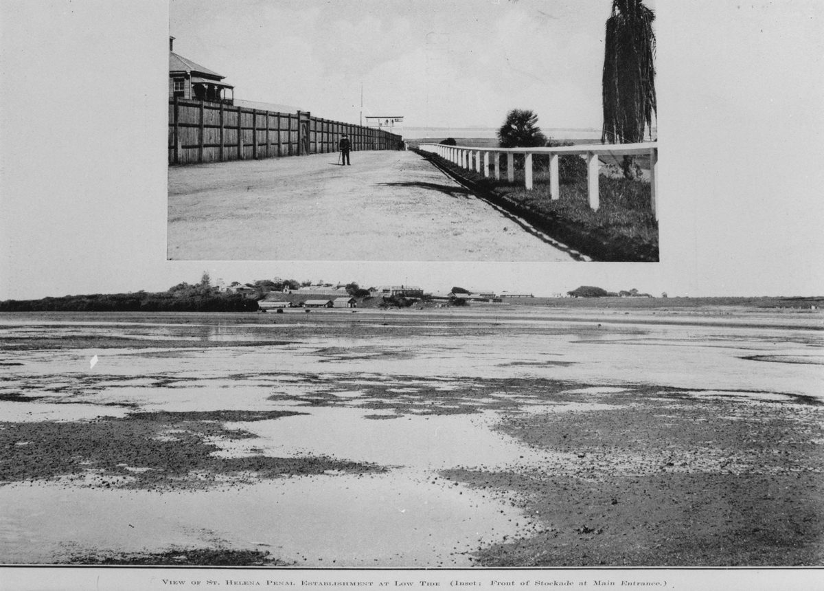 View of the St. Helena penal establishment at low tide, 1914, St Helena Island