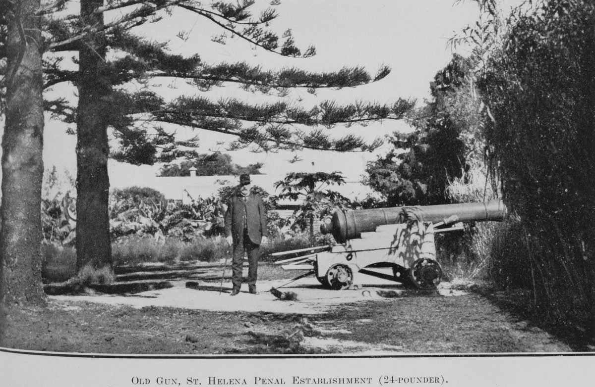 Old gun at St. Helena penal establishment, 1914, St Helena Island