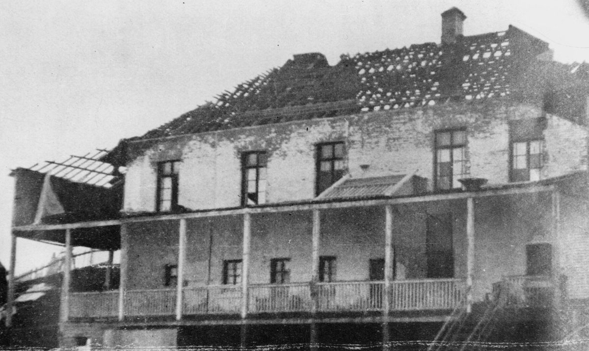 Rear view of the Cleveland Hotel after being damaged by a storm, June 1929