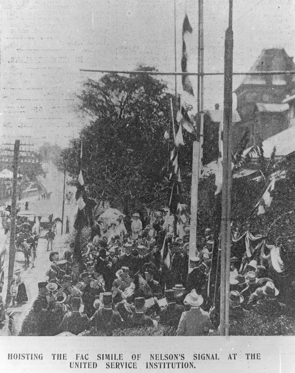 Hoisting the fac simile of Nelson's signal at the United Service Institution, Brisbane, 1905