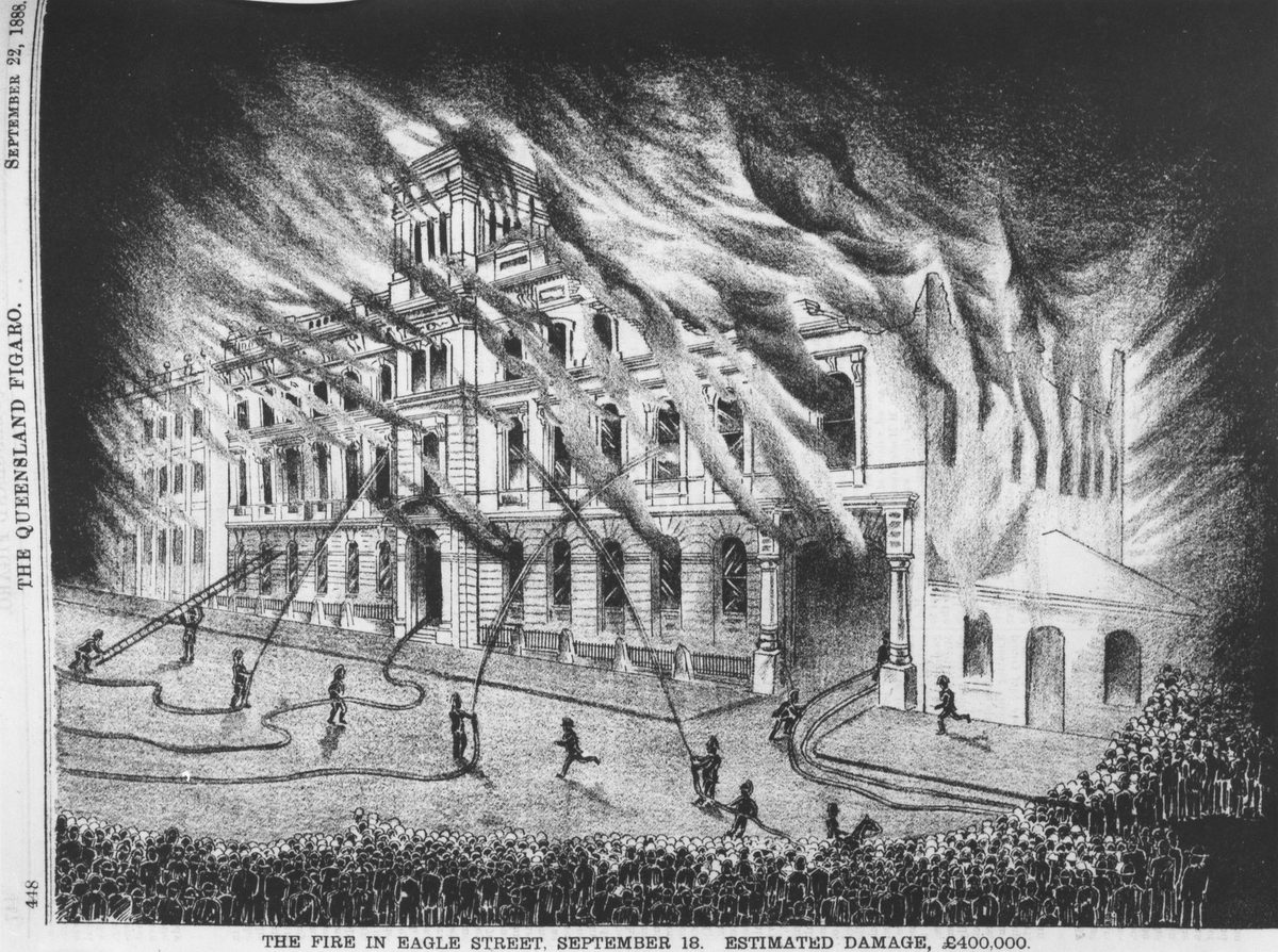 Fire in Eagle Street, Brisbane, 1888, Brisbane City