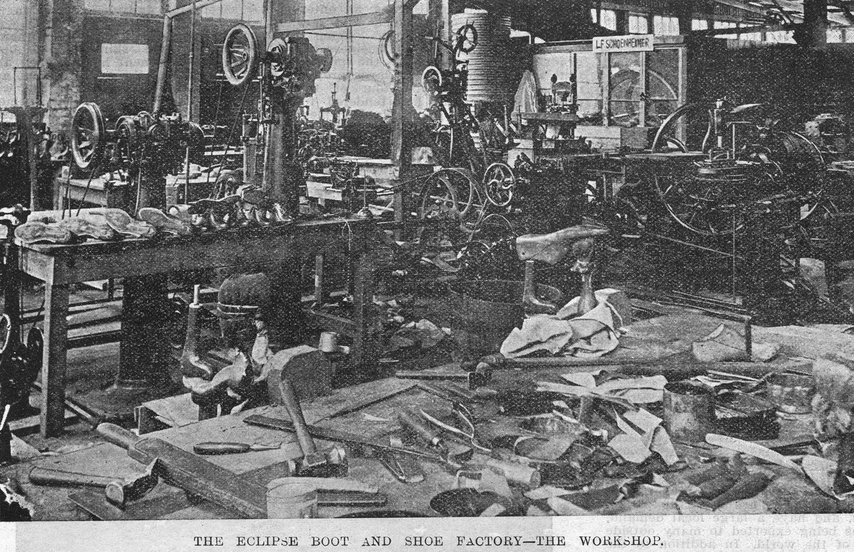 Interior of the Eclipse Boot and Shoe Factory, 1896, Brisbane