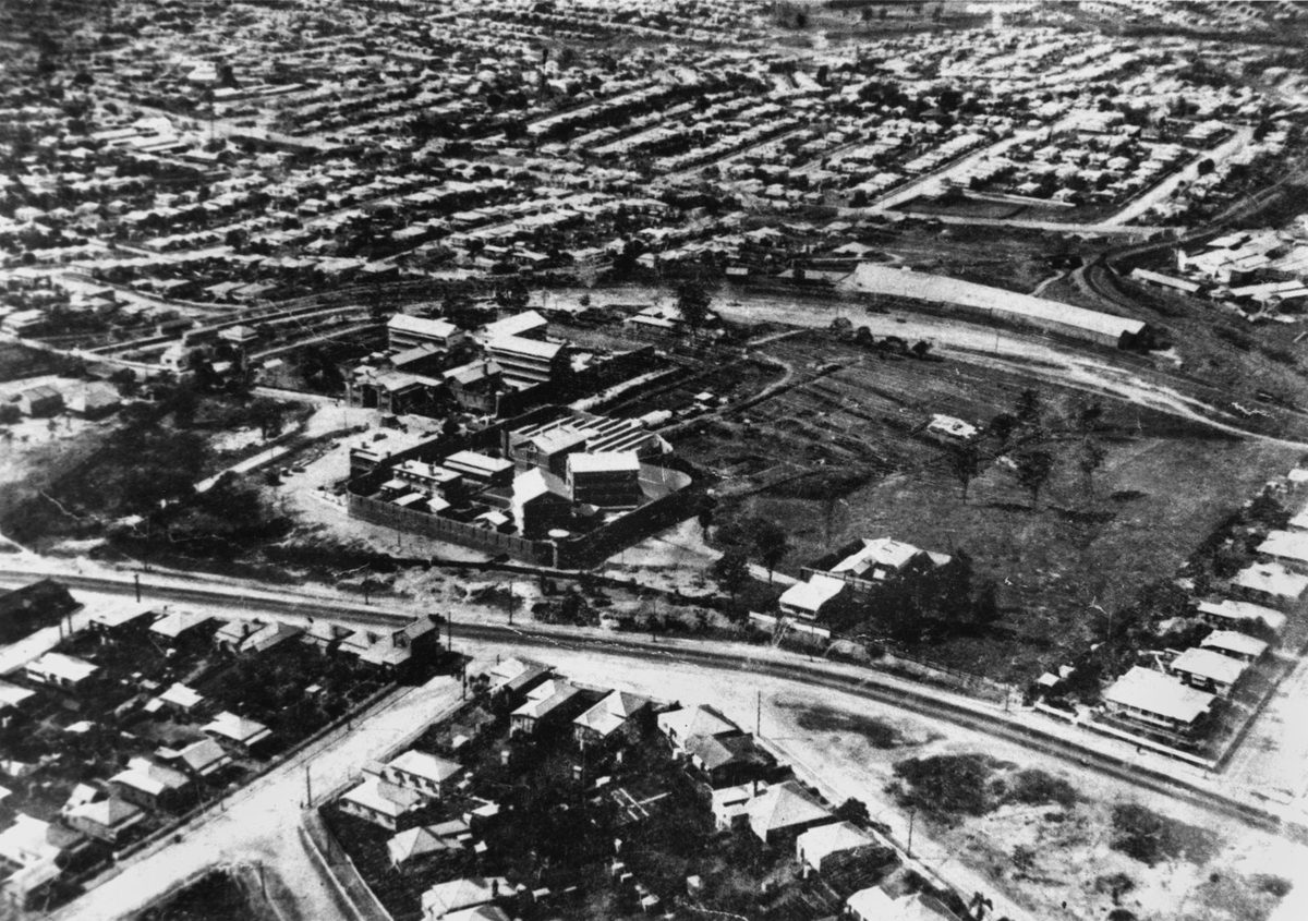 Aerial view of Boggo Road Gaol, Brisbane, 1929, Dutton Park