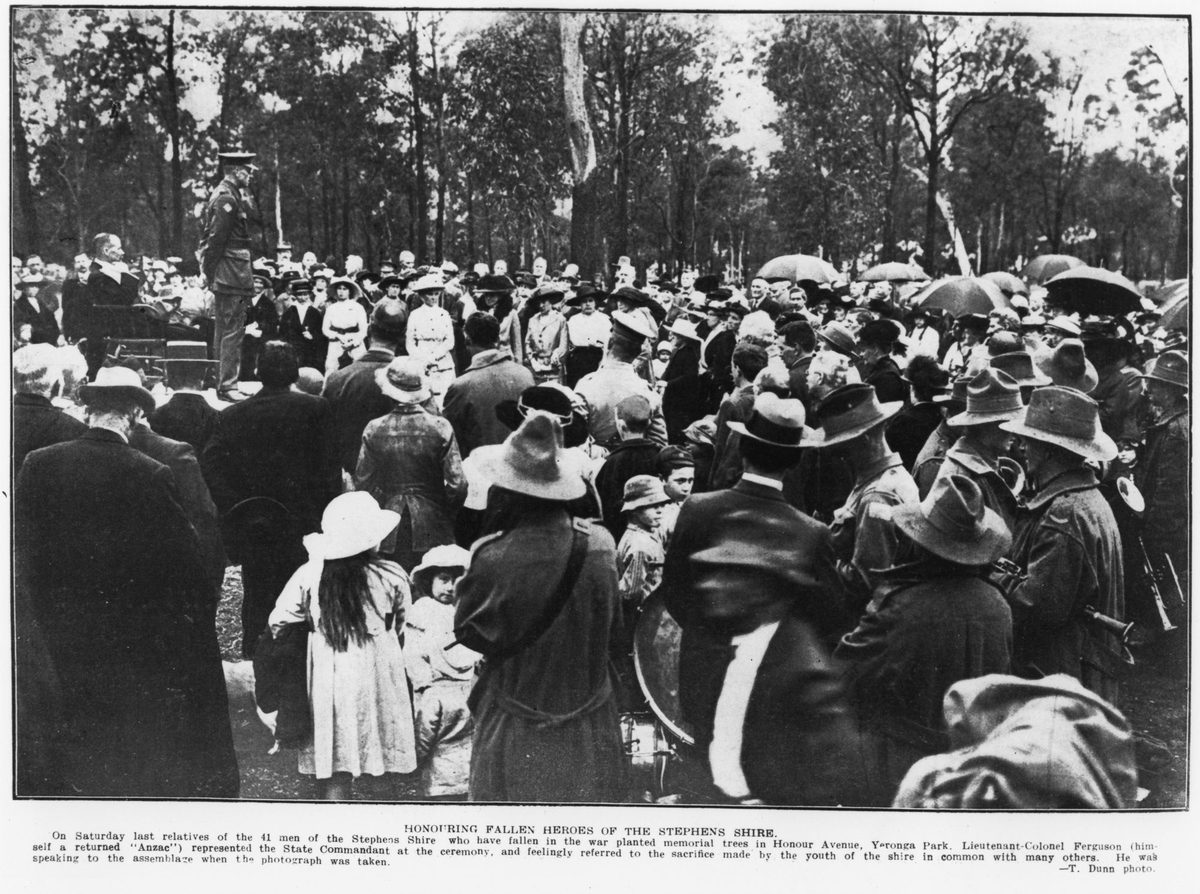 Honouring fallen heroes of the Stephens Shire, Yeronga Park (1917)
