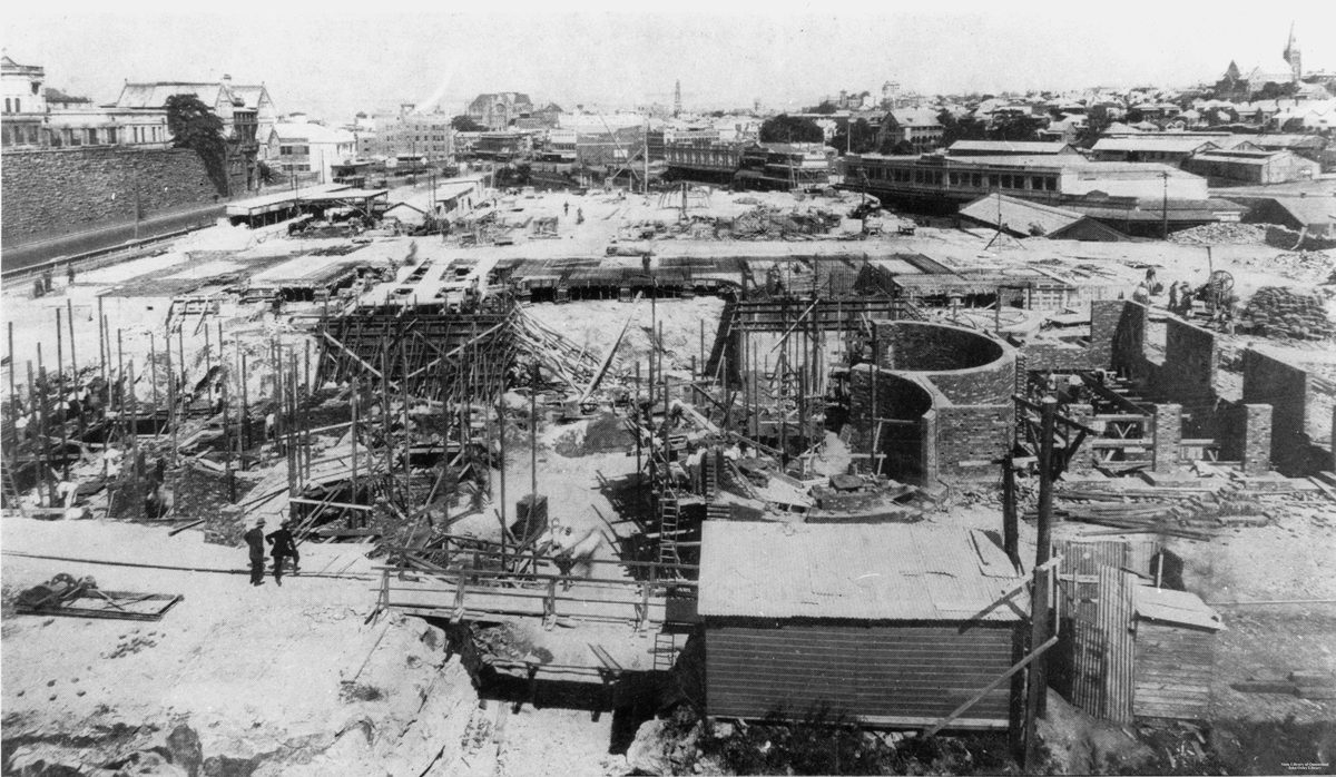 Foundations of the Holy Name Cathedral in Ann Street, Brisbane, in 1928, Brisbane City