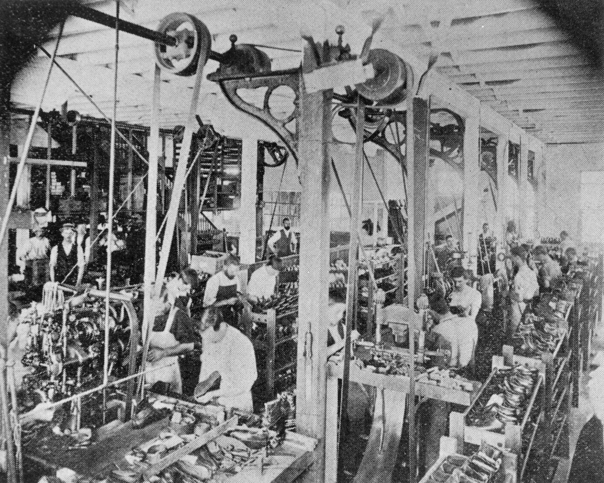 Workers in a boot making factory, South Brisbane, 1900
