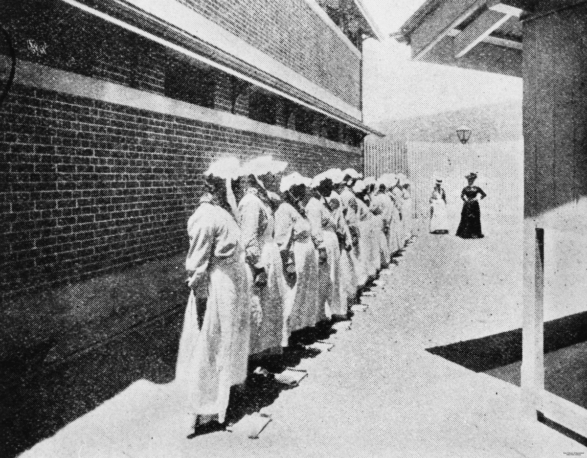 Kit inspections at the new female division of the Boggo Road Gaol, Brisbane, 1903, Dutton Park