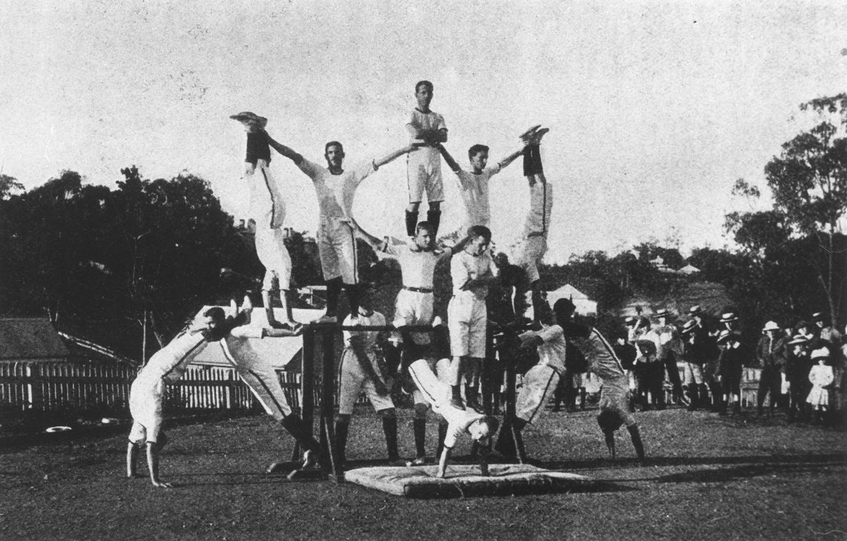 Gymnastics display at the Taringa State School fete, 1907