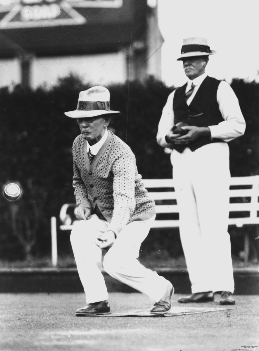 J. D. Quaid in action at the Booroodabin Bowling Club, Brisbane, 1935, Newstead