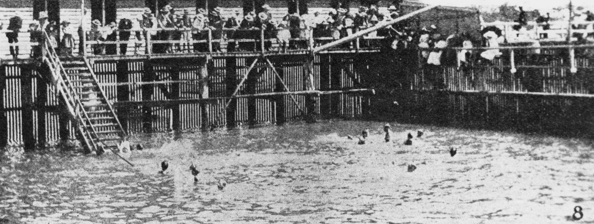 Inside the bathing enclosure at Wynnum, Brisbane, 1907
