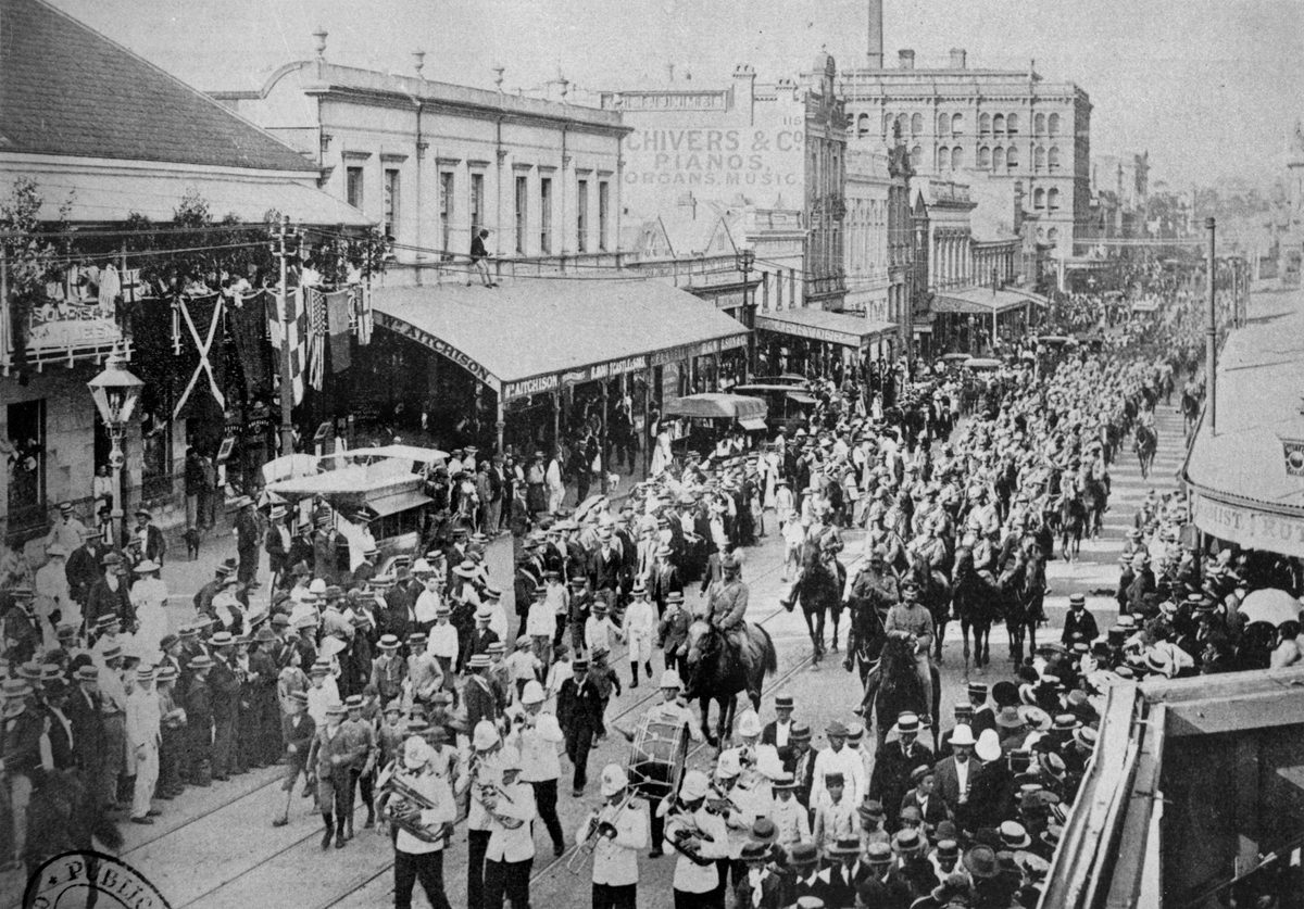 Parade of troops in Queen Street, Brisbane, March, 1900, Brisbane City