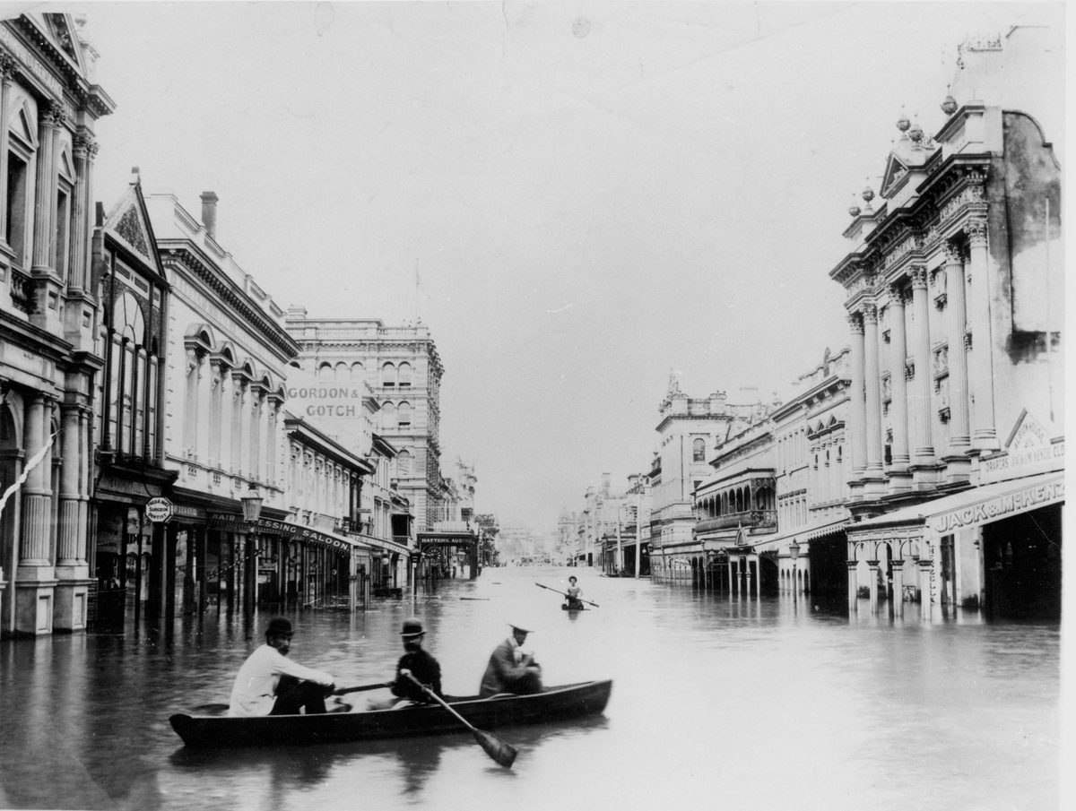 Flood waters in Queen Street, Brisbane, 1893, Brisbane City
