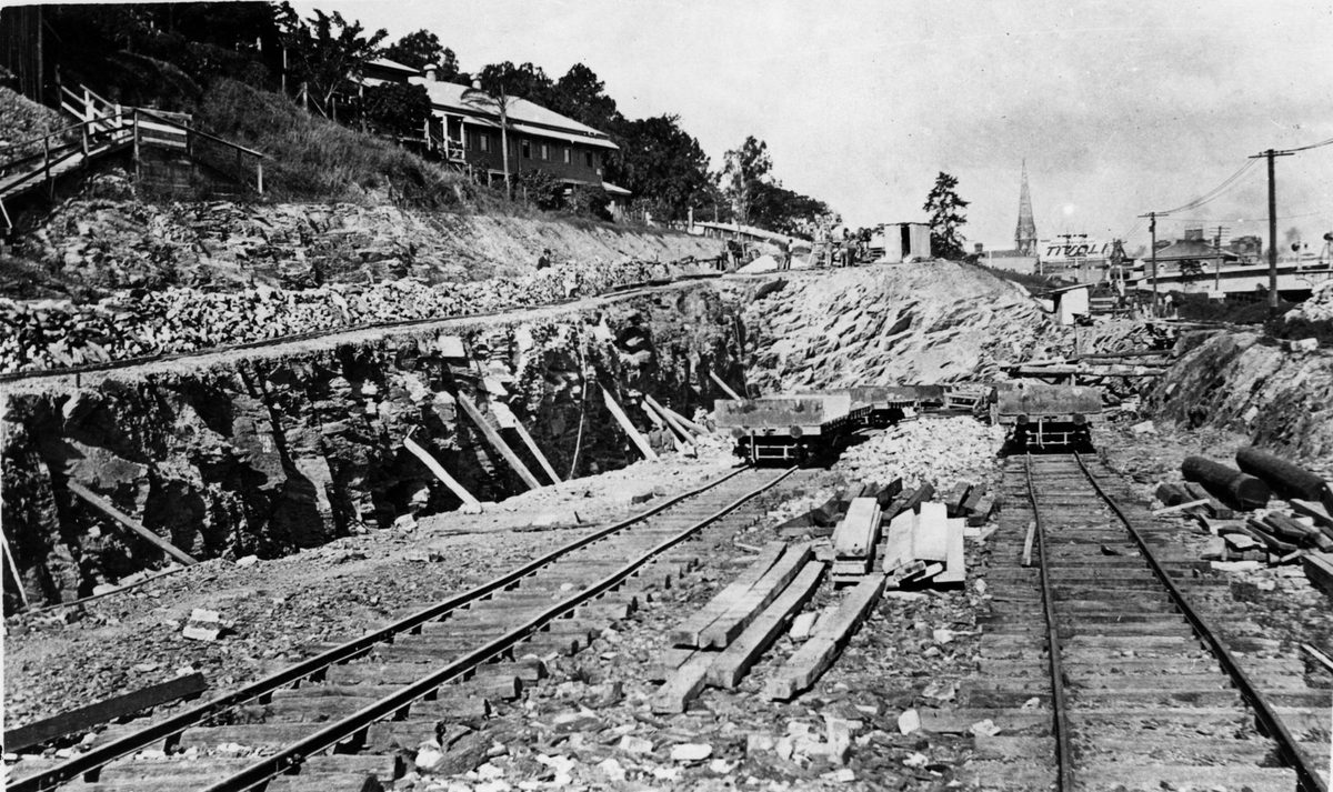 Construction of railway tracks at Roma Street Station, Brisbane, 1912, Brisbane City (1921)