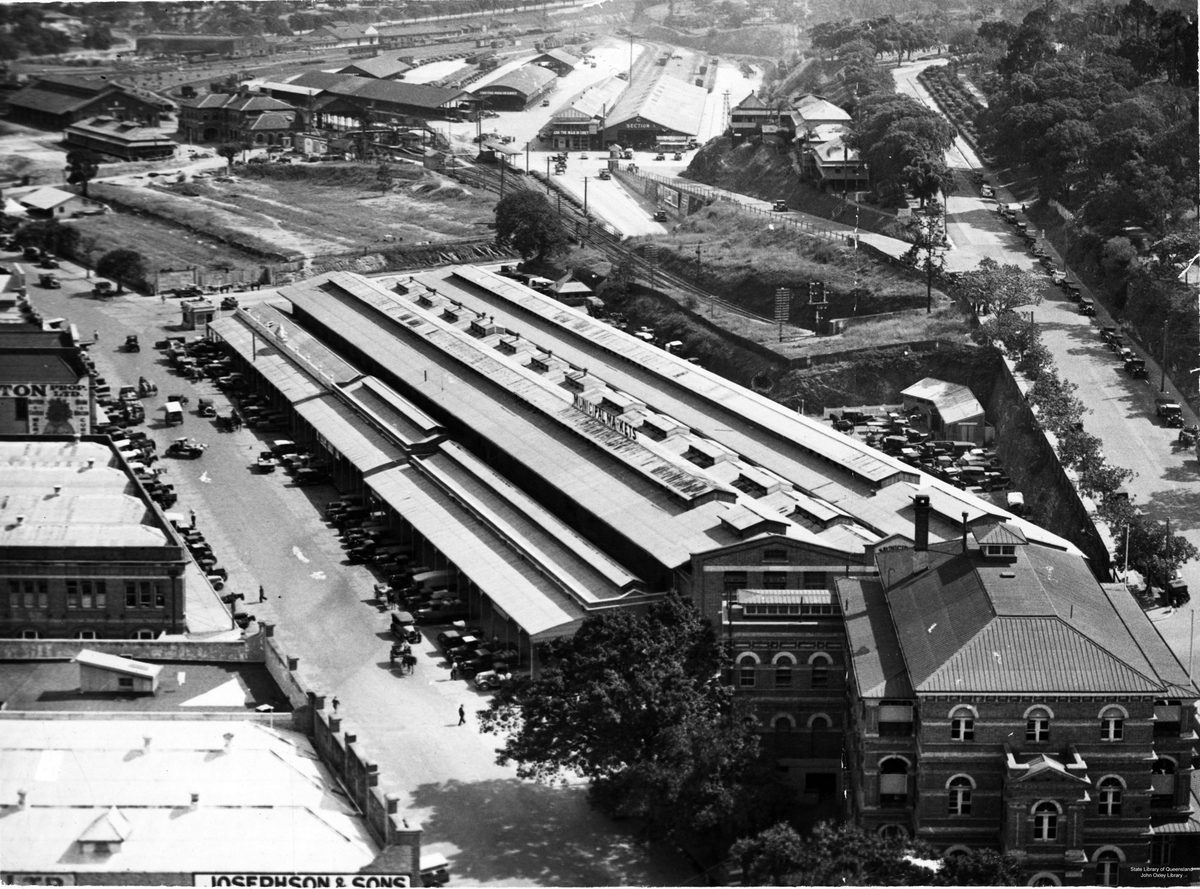 View of the Roma Street markets, Brisbane, 1937, Brisbane City