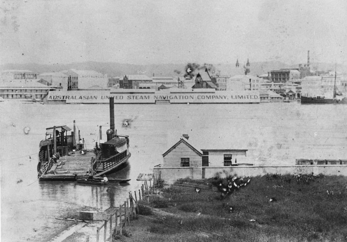 Edward Street steam ferry near Kangaroo Point during the flood, Brisbane, 1893