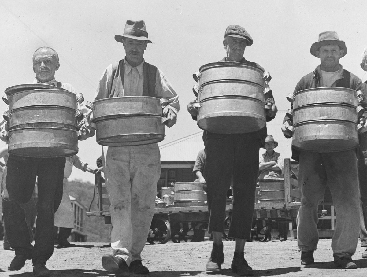 Four workers at the Dunwich Benevolent Asylum, North Stradbroke Island, 1938