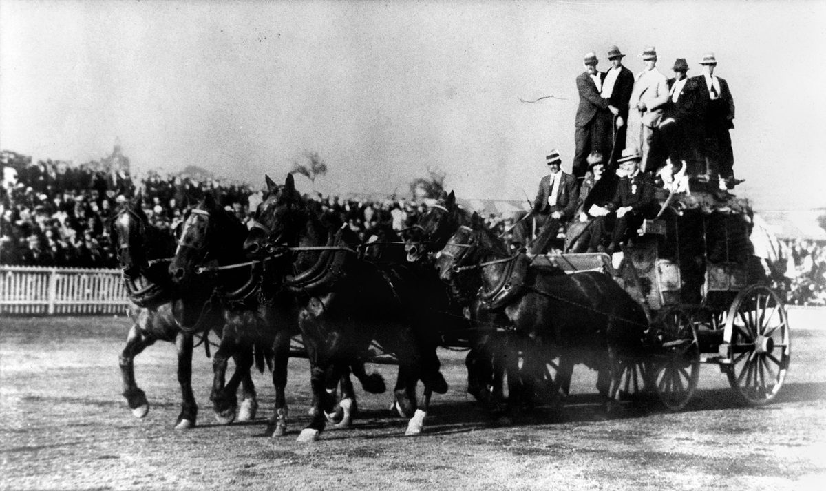 Horse team in action at the Exhibition Ground, RNA Show Brisbane, 1925, Bowen Hills