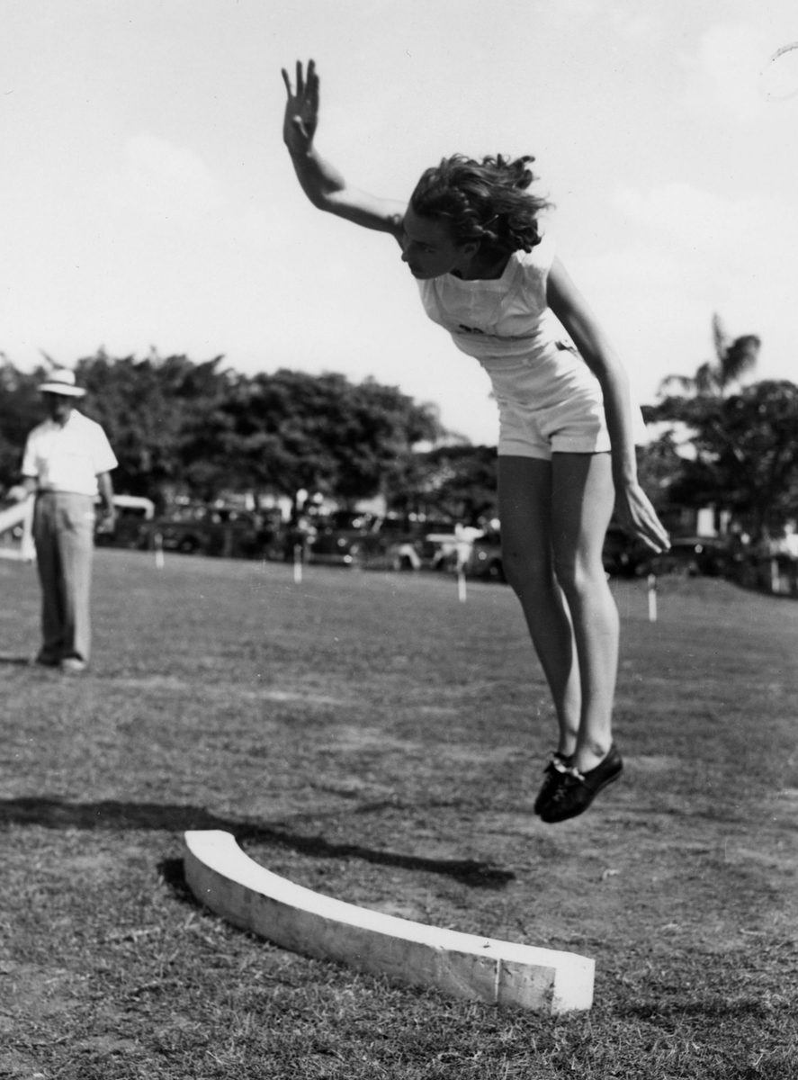 Shot-put competitor at the athletics at Brisbane, 1952, New Farm