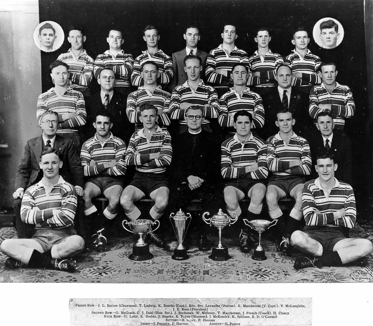 Christian Brothers' Old Boys' Football Club, 'A' Grade team who won several Rugby Union trophies in 1949, Brisbane