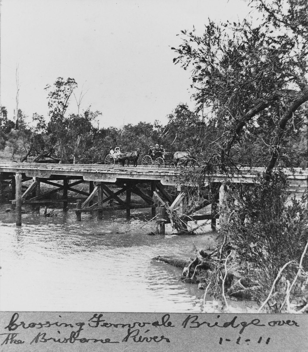 Buggies on the Fernvale Bridge, 1911