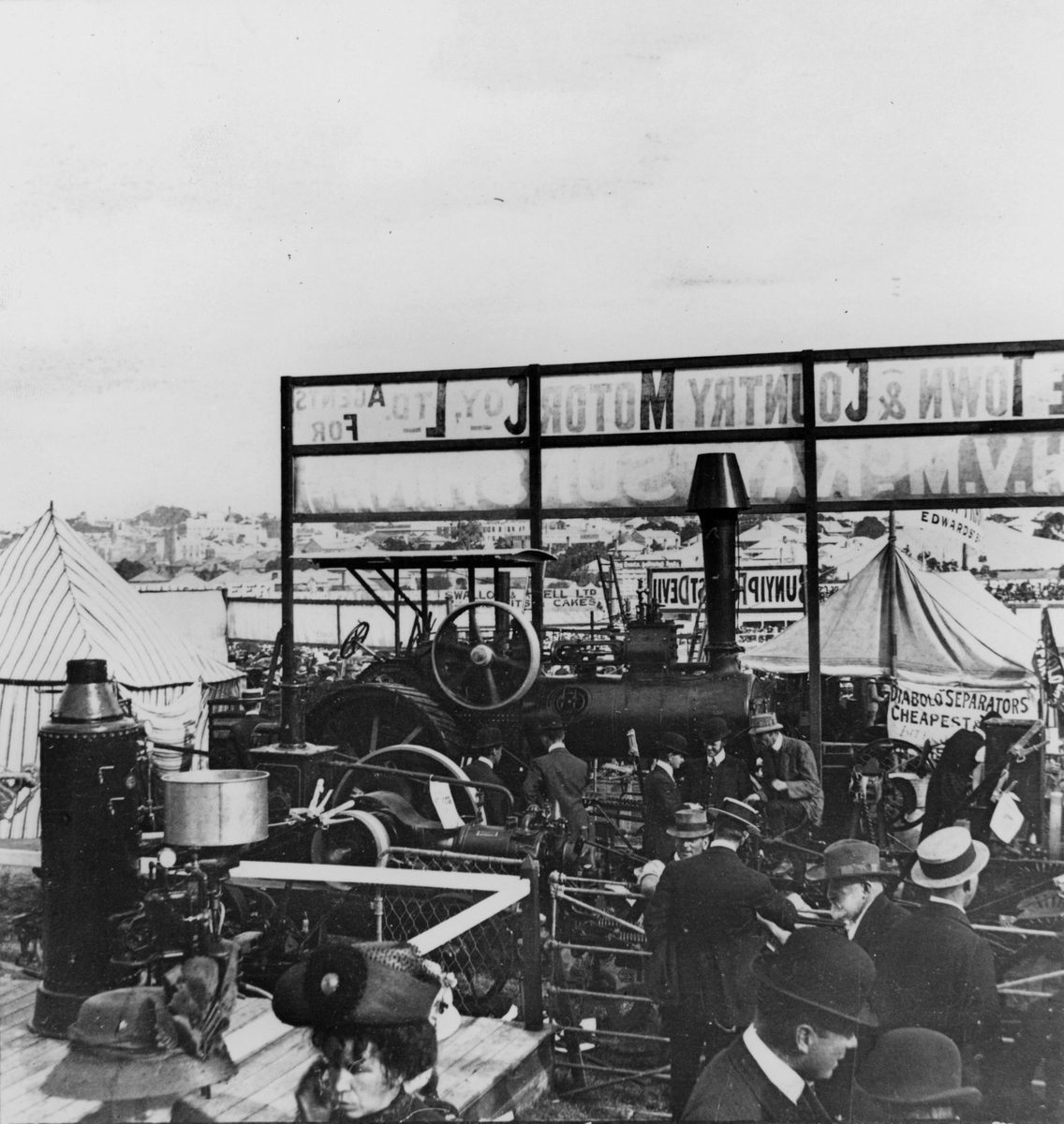 Exhibit of combustion engines, traction engines and cream separators at the Brisbane Exhibition, 1911, Bowen Hills