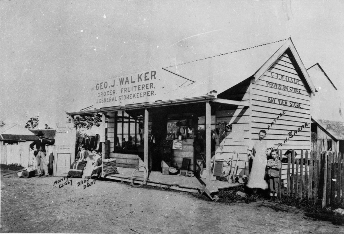 George Walker's Bay View Grocery Store, Shorncliffe, 1880