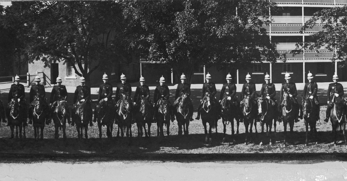 Mounted police at the Petrie Terrace Police Barracks, Brisbane, 1920, Brisbane City