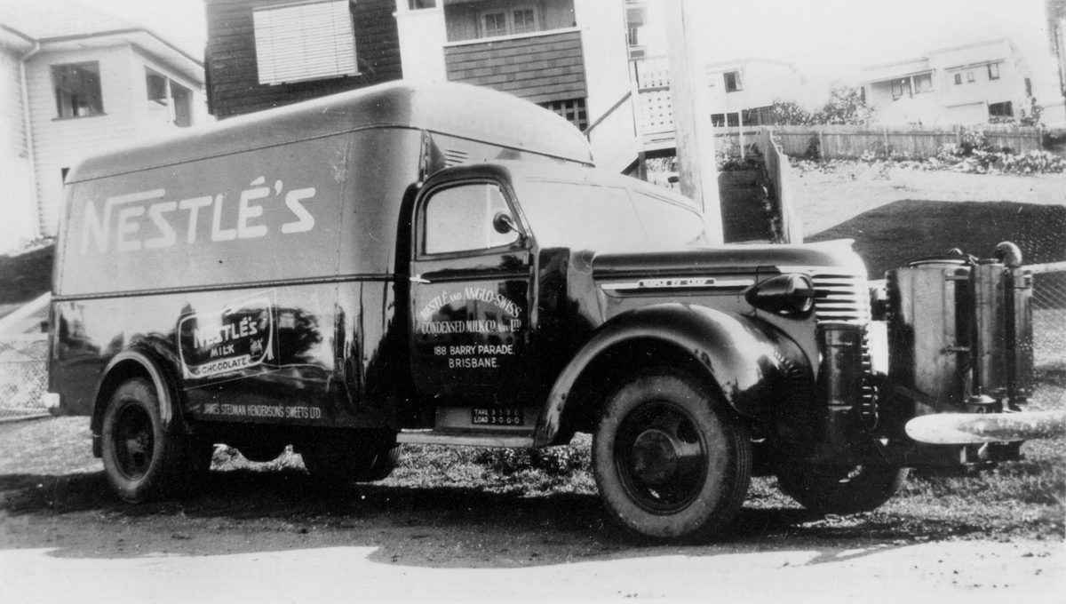 Maple Leaf truck with gas producer, Brisbane, 1942