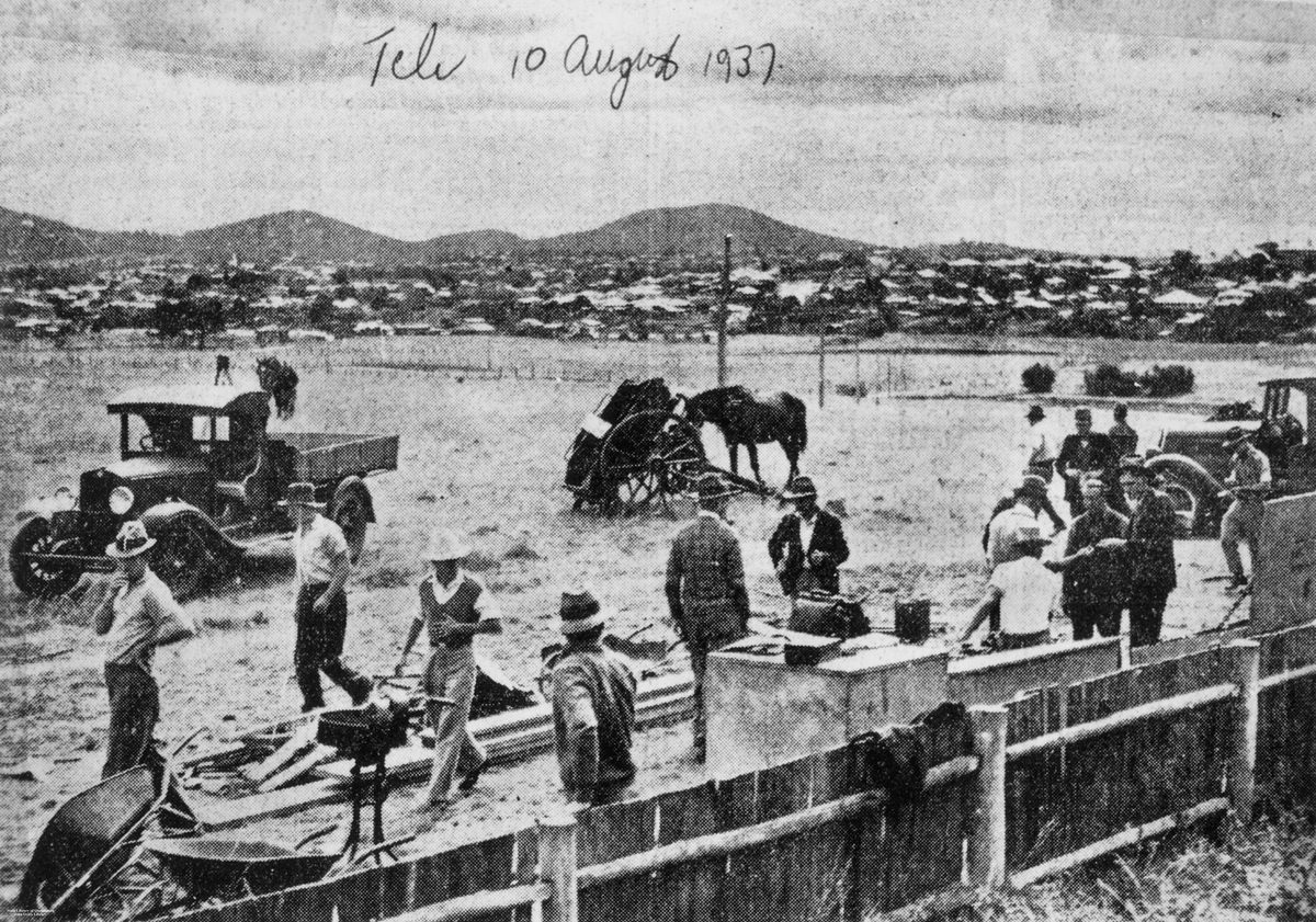 Ground improvement work underway at the University of Queensland site, St. Lucia, Brisbane, 1937, St Lucia