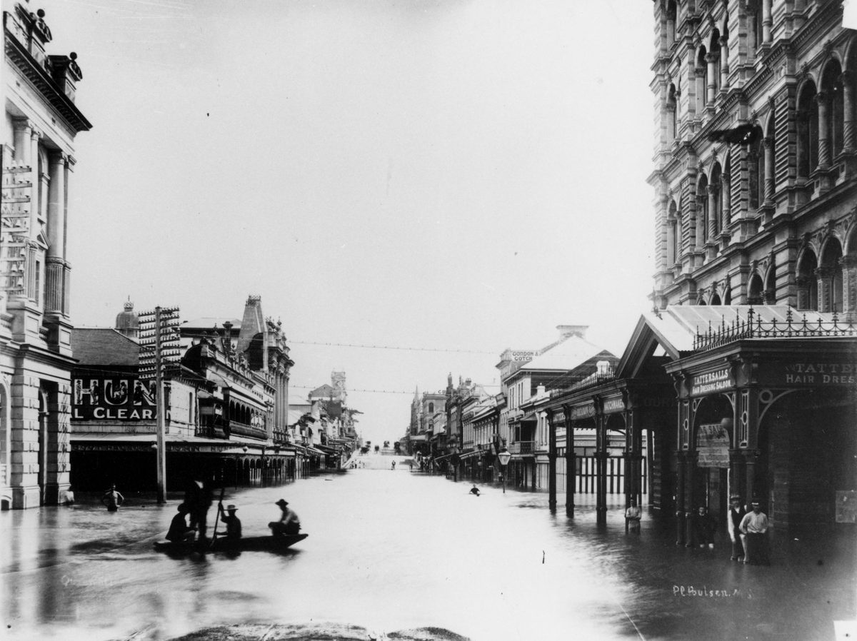 Intersection of Queen and Edward Streets, Brisbane, during the 1893 flood, Brisbane City