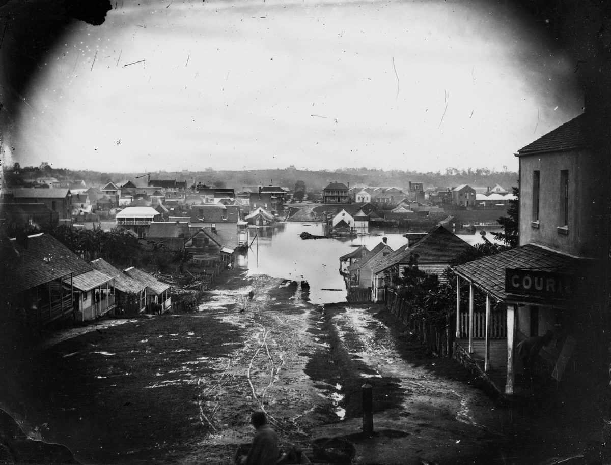 Charlotte Street, Brisbane, during the 1864 flood, Brisbane City