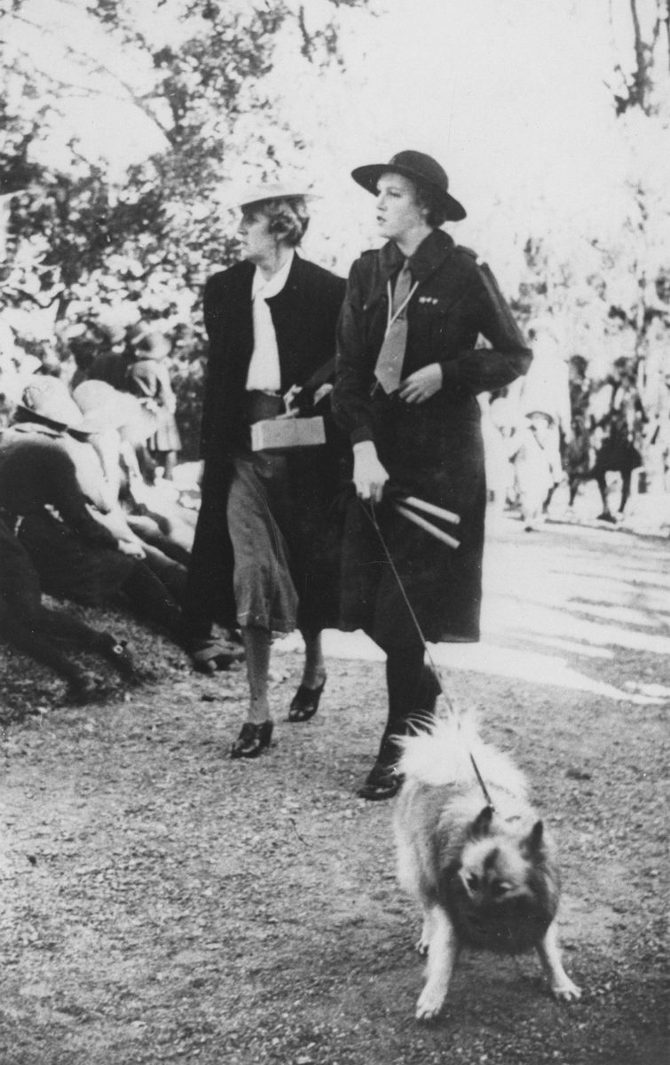 Two women taking a stroll at the Moorlands Garden Party, 1941, Auchenflower
