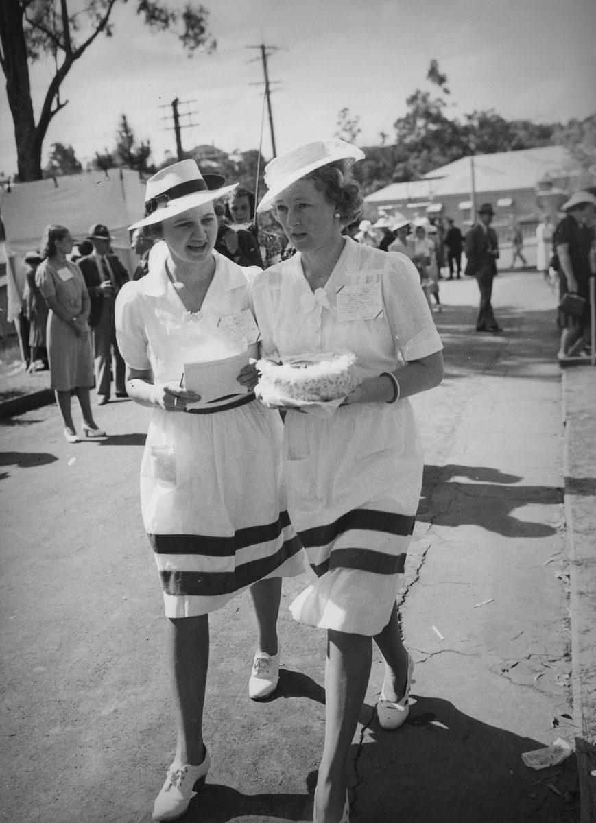 Two women in uniform at the Red Cross Fete Government House, 1940, Bardon