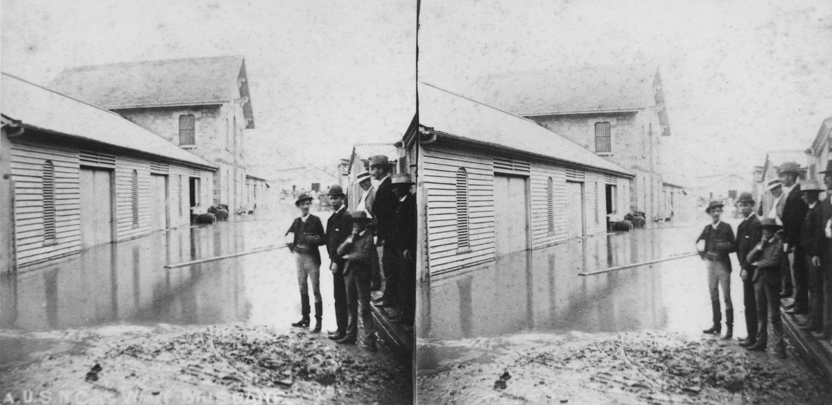 A.U.S.N. Co. wharf, Brisbane, during flood, 1890, Brisbane City