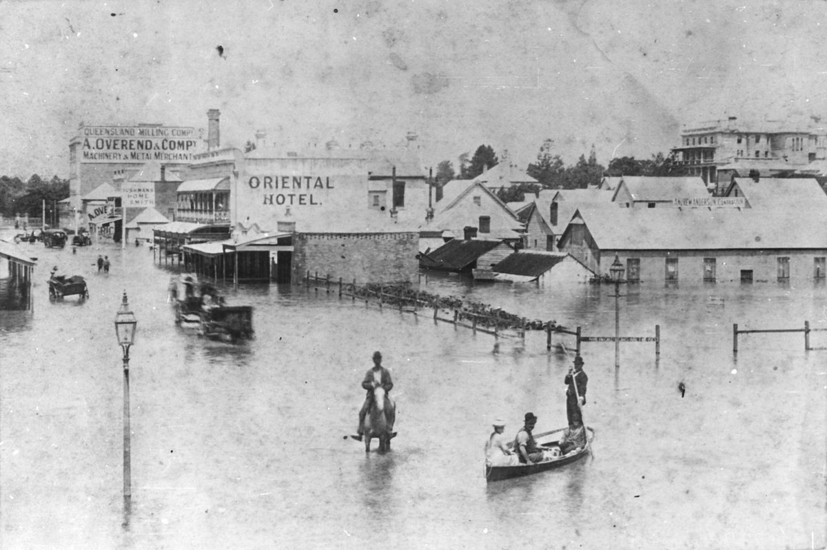 Activity on Albert Street, Brisbane, during the 1890 flood, Brisbane City