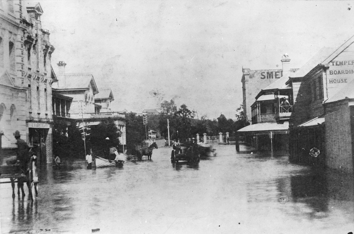 Floodwaters, Edward Street, Brisbane, 1890, Brisbane City