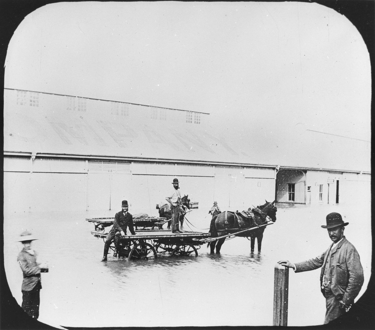 Australasian United Steam Navigation Co. wharves during the Brisbane Floods, 1890, Brisbane City