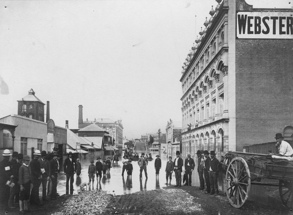 Floodwater near the corner of Mary and Edward Streets, Brisbane, 1890, Brisbane City