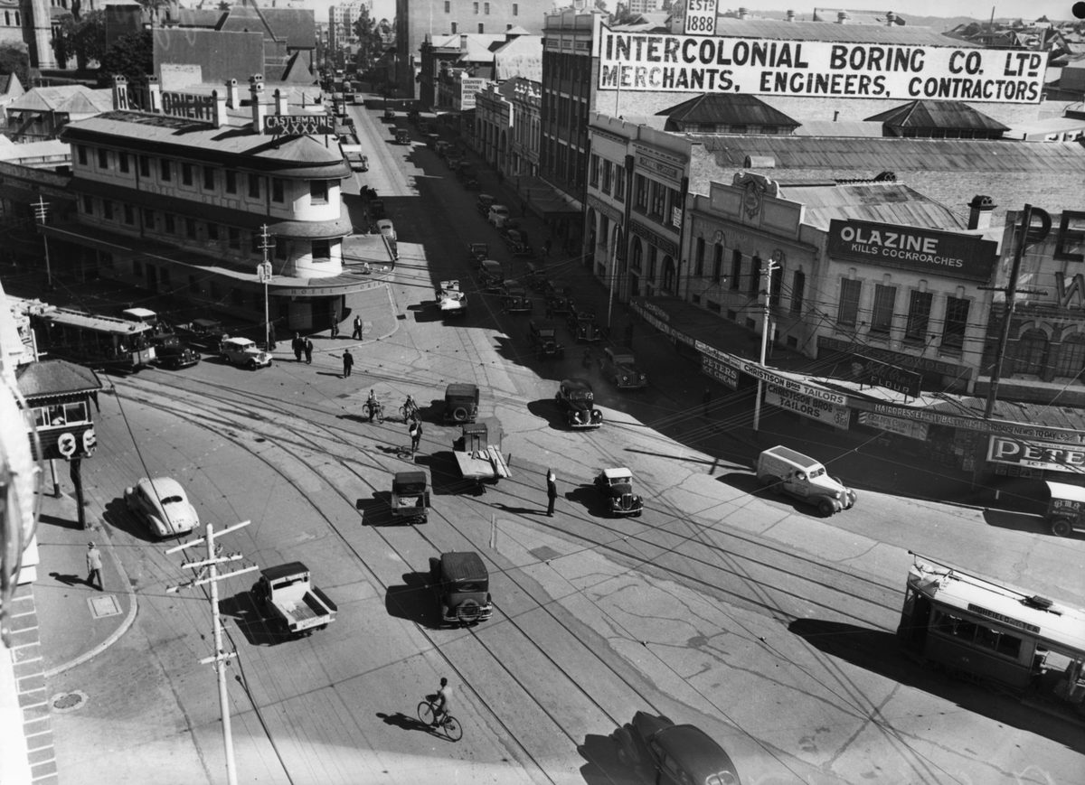 Ann Street, Brisbane at the intersection of Queen and Wickham Streets, 1939, Brisbane City