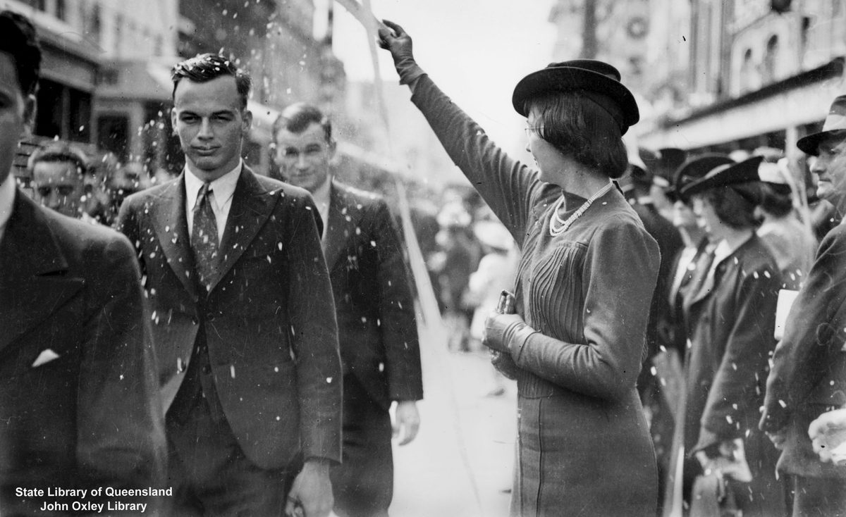 Recruits from the Royal Australian Air Force marching along Queen Street, Brisbane, 1940, Brisbane City