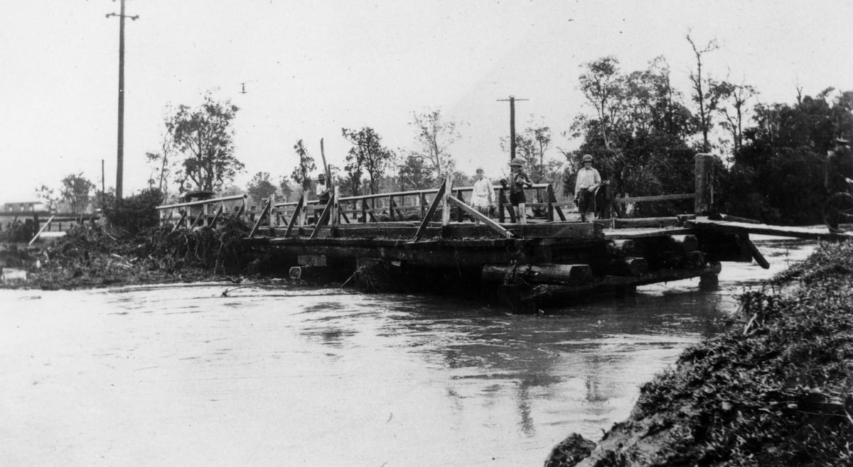 McDowall Bridge over Kedron Brook, Enoggera, washed away in flood, 1931