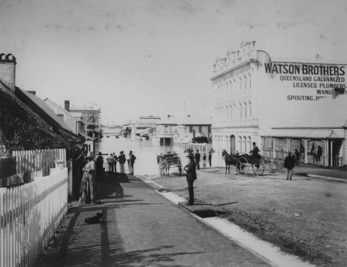 Flooding along Margaret Street in Brisbane, 1890, Brisbane City