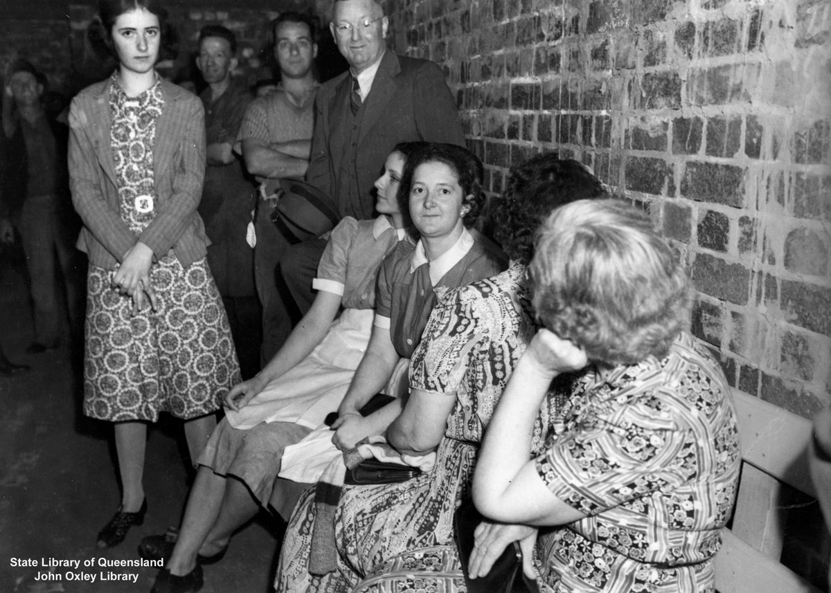 Women in an air raid shelter in Brisbane, 1942