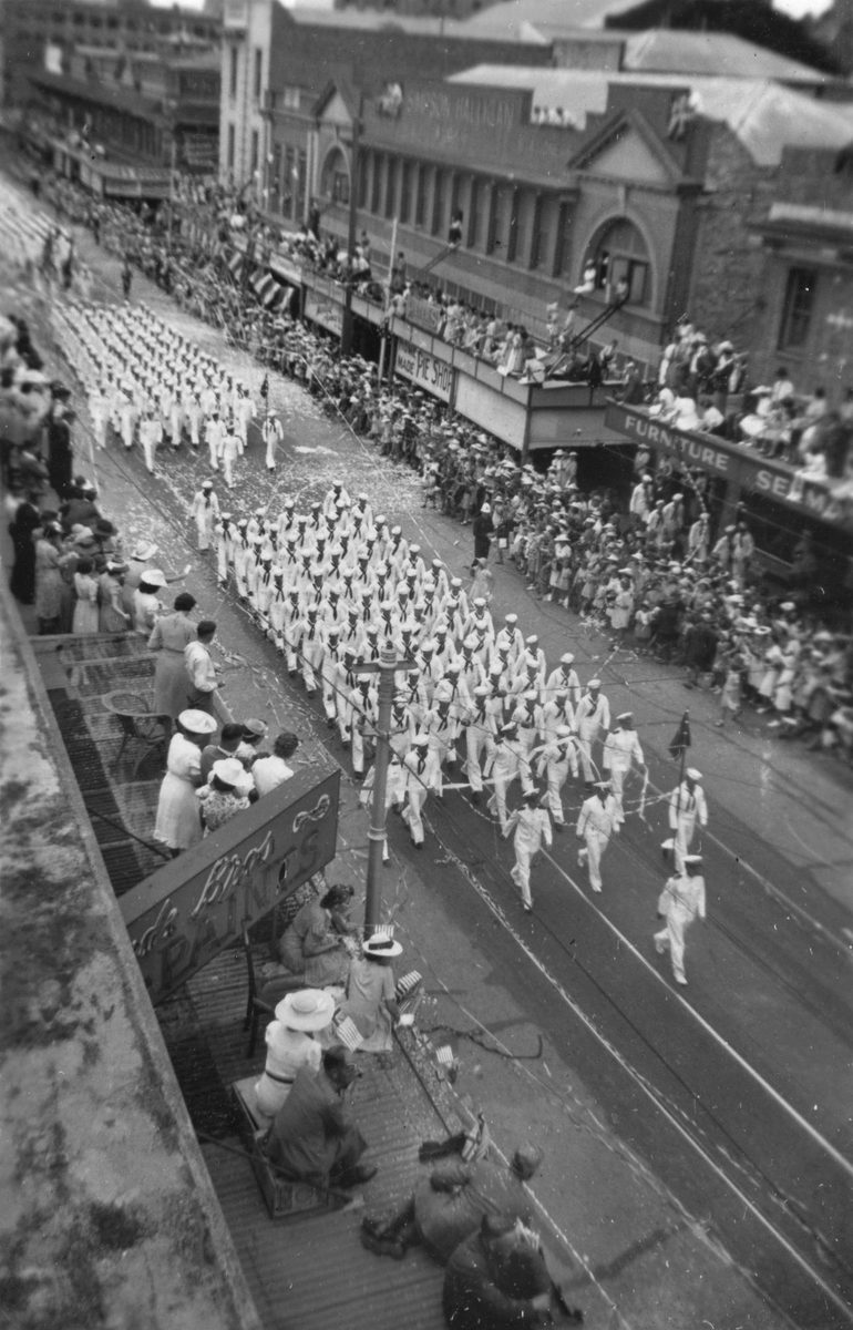 American Naval Squadron marching in Wickham Street, Brisbane, 1941, Brisbane City