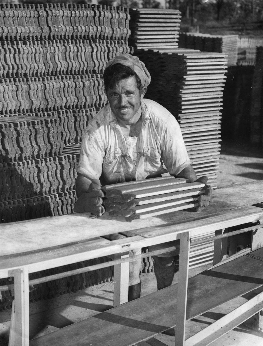 Unidentified worker at the Darra tile factory, 1954