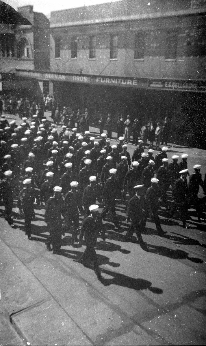 First American Naval Squadron marching in Wickham Street, Brisbane, 1941, Brisbane City